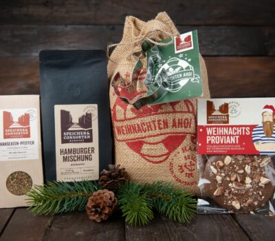 Weihnachtssack Ahoi Speicher & Consorten Geschenkeset mit Schokolade, Kaffee, Plätzchenaustecher Gewürzen,